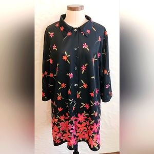 Vintage poly button-up duster dress tunic. 1X. Figure Magic.